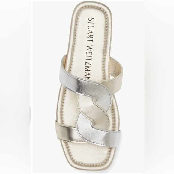 Stuart Weitzman “Ibiza” Silver/Gold Open Square Toe Slide Sandals Size 11 EUC! - Picture 1 of 10